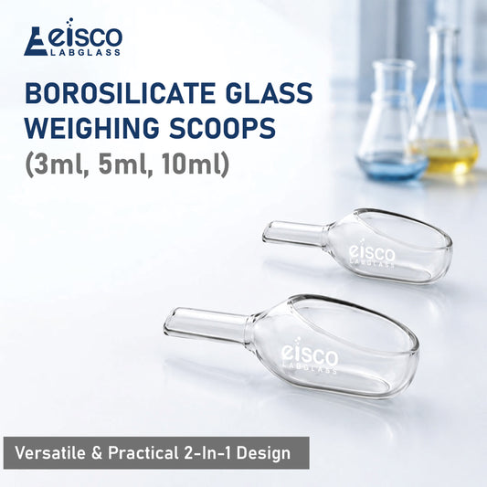 Weighing Scoops, Made of Borosilicate Glass 3.3, with Tubular arm, Pack of 3, Containing One Each of 3 ml, 5 ml & 10 ml Capacities