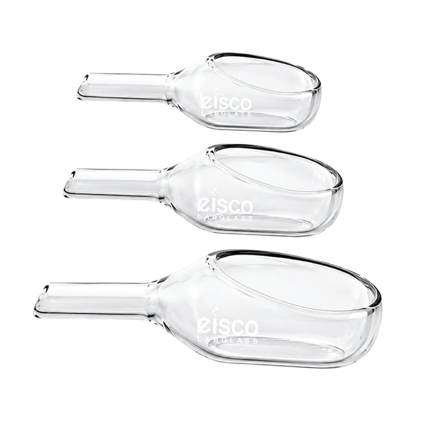 Weighing Scoops, Made of Borosilicate Glass 3.3, with Tubular arm, Pack of 3, Containing One Each of 3 ml, 5 ml & 10 ml Capacities