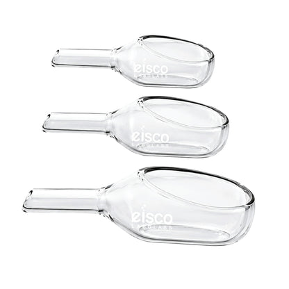 Weighing Scoops, Made of Borosilicate Glass 3.3, with Tubular arm, Pack of 3, Containing One Each of 3 ml, 5 ml & 10 ml Capacities