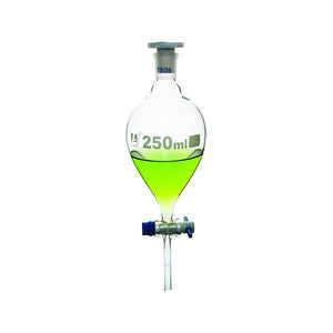 Separating Funnel - Pear Shaped - 250 ml with PTFE Key Stopcock, Made of Borosilicate Glass 3.3, Laboratory Grade Funnel, Pack of 2