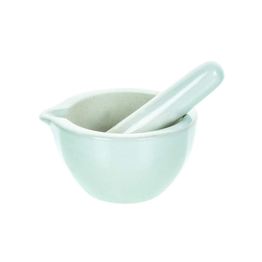 Mortar and Pestle, Porcelain, lab quality 4" Diameter, 150 ml capacity - grinding surface textured and unglazed, with spout for Spices, medicines, pills, seeds