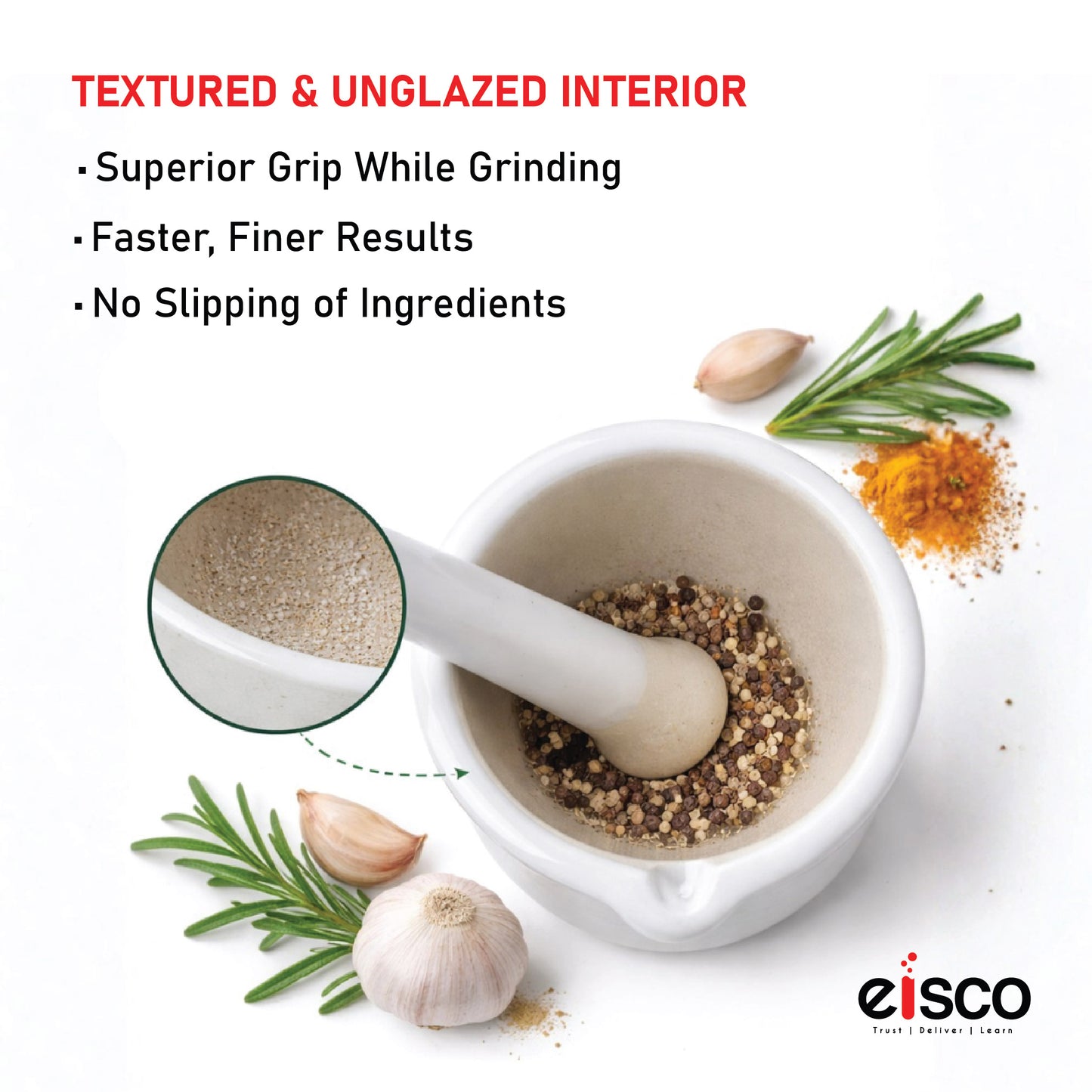 Mortar and Pestle, Porcelain, lab quality 4" Diameter, 150 ml capacity - grinding surface textured and unglazed, with spout for Spices, medicines, pills, seeds