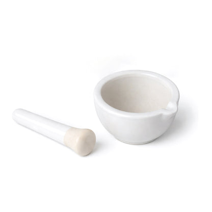 Mortar and Pestle, Porcelain, lab quality 4" Diameter, 150 ml capacity - grinding surface textured and unglazed, with spout for Spices, medicines, pills, seeds