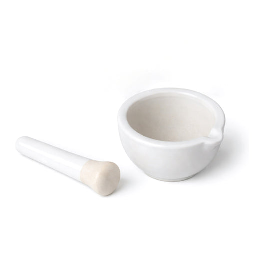 Mortar and Pestle, Porcelain, lab quality 4" Diameter, 150 ml capacity - grinding surface textured and unglazed, with spout for Spices, medicines, pills, seeds