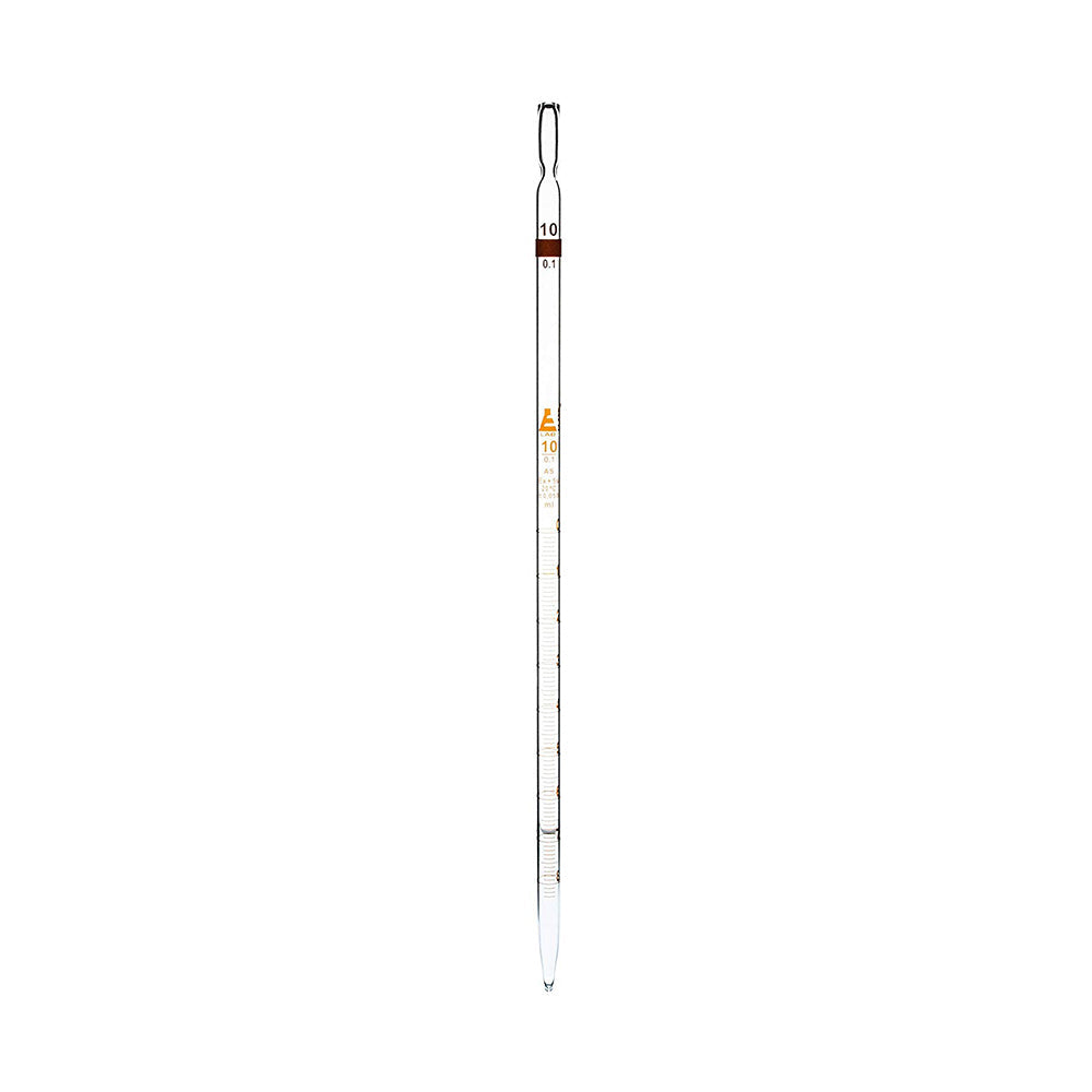10 ml Pipette With Amber Graduations, Made of High Quality Soda Lime Glass, Excellent Visibilty, Tolerance ±0.050 ml, Color Code - Orange, Class - AS