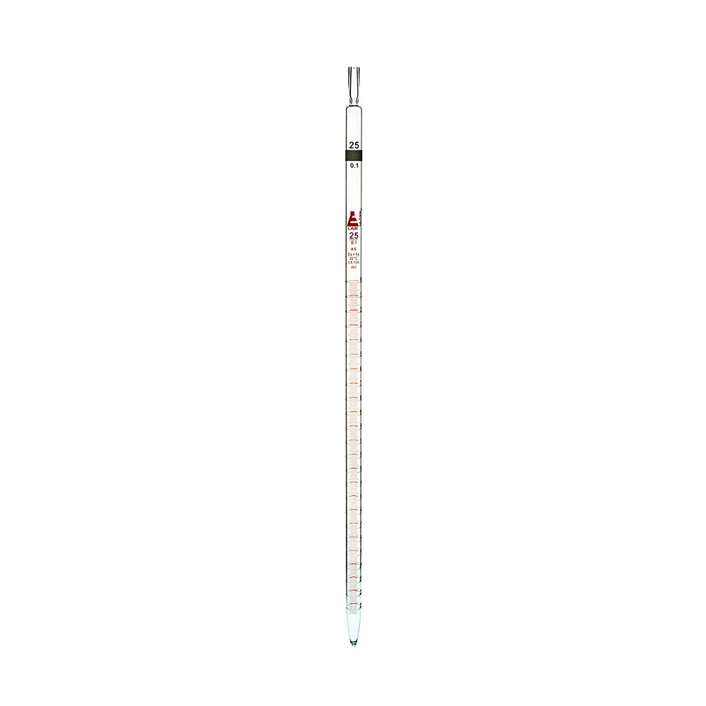 25 ml Pipette With Amber Graduations, Made of High Quality Soda Lime Glass, Excellent Visibilty, Tolerance ±0.100 ml, Color Code - White, Class - AS