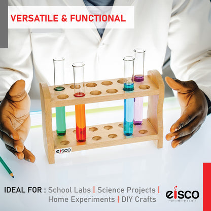 Eisco Wooden Test Tube Rack – Durable Lab Stand for Test Tubes, Holds Multiple Tubes, Chemical Resistant, Polished Wood, Ideal for Science Labs, Chemistry, Biology & Home Experiments
