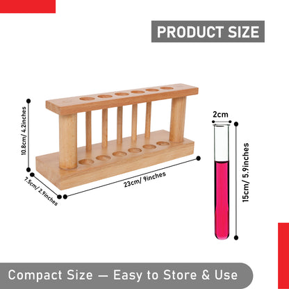 EISCO Premium Wooden Test Tube Rack with Drying Pins | Holds 6 Tubes (Up to 18mm Dia) | Includes 6 x 25ml Tubes | Polished & Durable Stand for Lab & Home Use | Combo Pack for Science Experiments