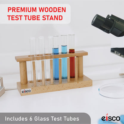EISCO Premium Wooden Test Tube Rack with Drying Pins | Holds 6 Tubes (Up to 18mm Dia) | Includes 6 x 25ml Tubes | Polished & Durable Stand for Lab & Home Use | Combo Pack for Science Experiments