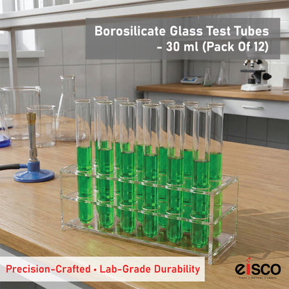 Test Tubes, Borosilicate Glass, Rimmed, Hand Made, Blown, Accurate Size and Consistent Wall Thickness, 150 x 20 mm, 30 ml Capacity Pack of 12