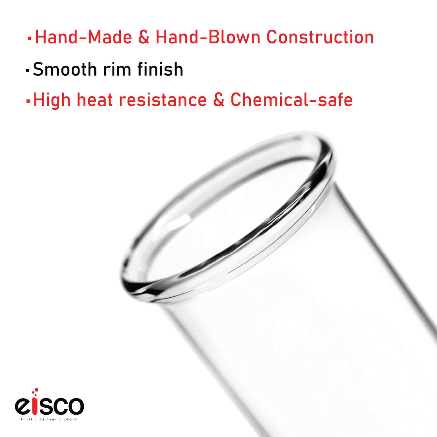 Test Tubes, Borosilicate Glass, Rimmed, Hand Made, Blown, Accurate Size and Consistent Wall Thickness, 150 x 20 mm, 30 ml Capacity Pack of 12