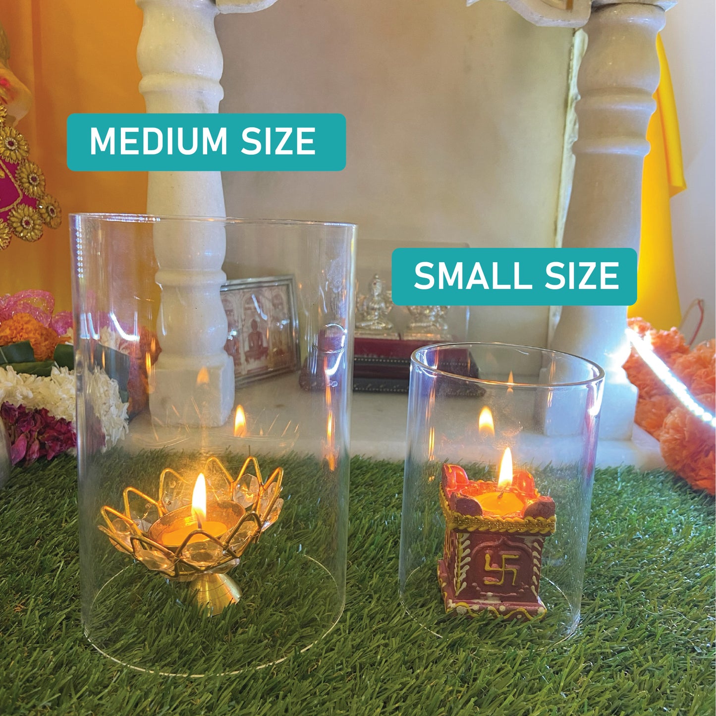 LABZIO Glass Cover for Akhand Diyas, Covering Glass Chimney- Akhand Jyoti Wind Protector, Tealight & Led tealights