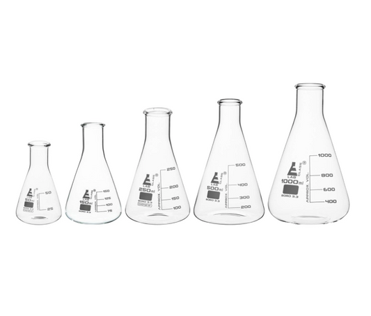 EISCO - Conical Flask, Erlenmeyer, Narrow Neck, 50 ml, 150 ml, 250 ml, 500ml & 1000 ml, Made of Borosilicate Glass 3.3, Graduated, Pack of 5