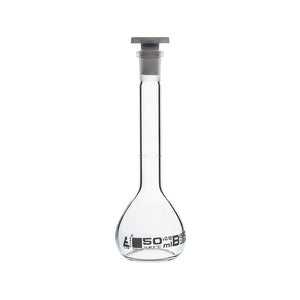 Volumetric Flask, 50 ml, Class, B, with Polypropylene Stopper, Socket Size, 12/21, Borosilicate Glass, Pack of 2