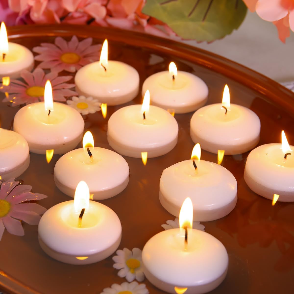 Labzio Decor Pack of 24 Floating Candles | Floating Nuggets | Floating Tealight Candles | Water Candles | Floating Candles on Water Bowl | Best Candles for Home Decor, Office Decor, Birthday Party, Festival Decoration (White Colour)