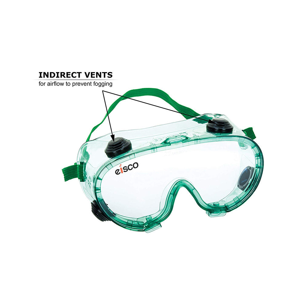 Premium Safety Goggles, Chemical Resistant, With Anti-Fogging Indirect Vents, Universal Fitting Over Prescription Glasses, Meets Safety Standards