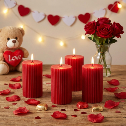 Labzio Pillar Candles for Valentine's, Birthdays, Anniversaries, and Special Gifts Set of 4,Long Clean Burning,Approx 72 Hours Burn Time,Wedding,Dinner,Christmas and Home Decor,Red