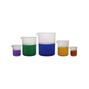 Laboratory Plastic Beaker, Made of Premium PP with Raised Graduations, 50 mL, 100 mL, 250 mL, 500 mL, and 1000 mL (Autoclavable), Set of 5