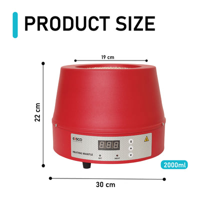 Eisco Heating Mantle 2000ml | Digital Temperature Controller | Lab Flask Heater | Electric Heating Mantle | Ceramic Fiber Insulation | 450W | Corrosion-Resistant | 220V AC | Laboratory Equipment