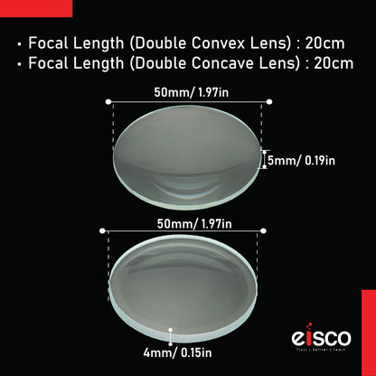 EISCO Optical Glass Lenses (Set of 4) 50mm Double Convex & Concave, High Quality Polished Glass for Physics, Light Refraction, Ray Optics, Science Experiments, Learning & Educational Lab Equipment