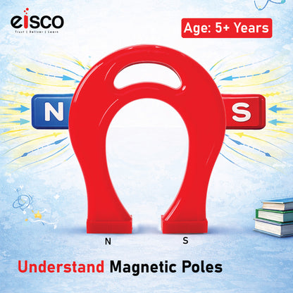 Labzio - Kids Giant Horseshoe Magnet, Learning While Playing Magnet, Ideal for Birthday Gifts or Return Gifts, Plastic Coated, with North & South Pole Markings, in Maroon Colour