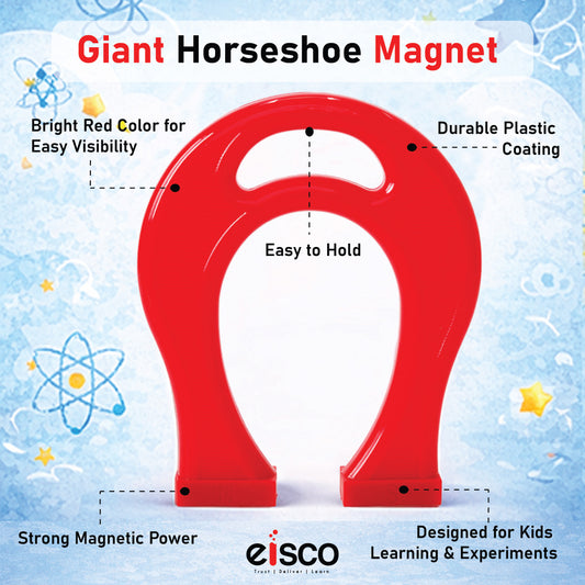 Labzio - Kids Giant Horseshoe Magnet, Learning While Playing Magnet, Ideal for Birthday Gifts or Return Gifts, Plastic Coated, with North & South Pole Markings, in Maroon Colour