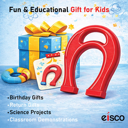 Labzio - Kids Giant Horseshoe Magnet, Learning While Playing Magnet, Ideal for Birthday Gifts or Return Gifts, Plastic Coated, with North & South Pole Markings, in Maroon Colour