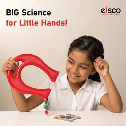 Labzio - Kids Giant Horseshoe Magnet, Learning While Playing Magnet, Ideal for Birthday Gifts or Return Gifts, Plastic Coated, with North & South Pole Markings, in Maroon Colour