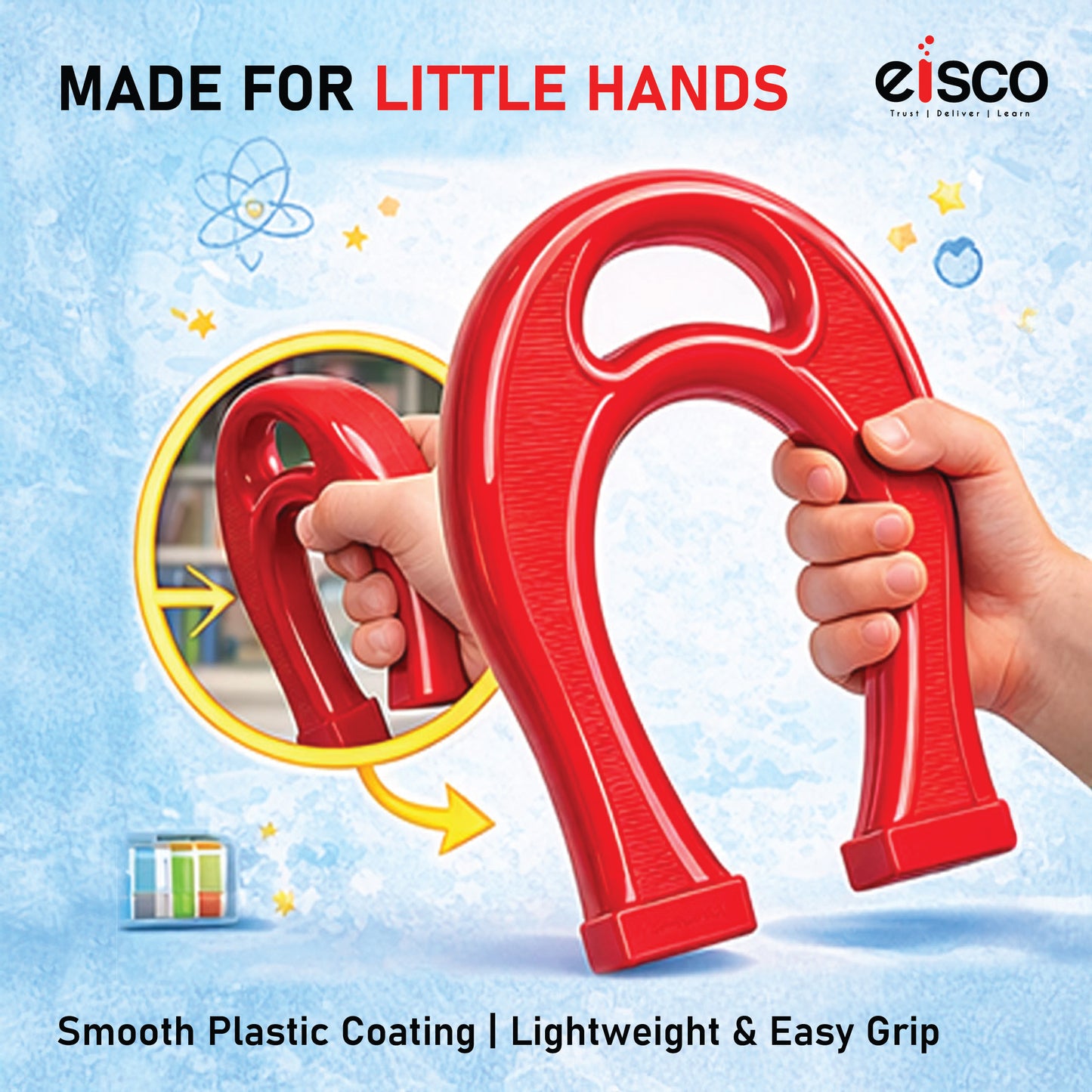 Labzio - Kids Giant Horseshoe Magnet, Learning While Playing Magnet, Ideal for Birthday Gifts or Return Gifts, Plastic Coated, with North & South Pole Markings, in Maroon Colour