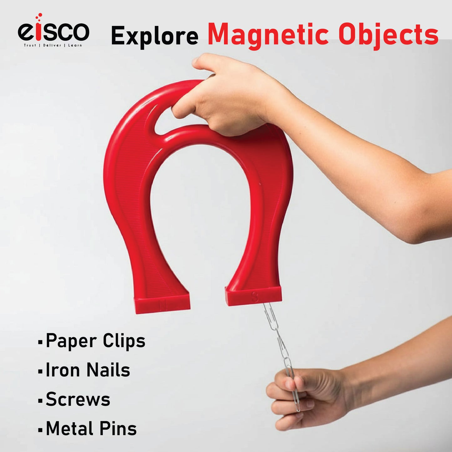 Labzio - Kids Giant Horseshoe Magnet, Learning While Playing Magnet, Ideal for Birthday Gifts or Return Gifts, Plastic Coated, with North & South Pole Markings, in Maroon Colour