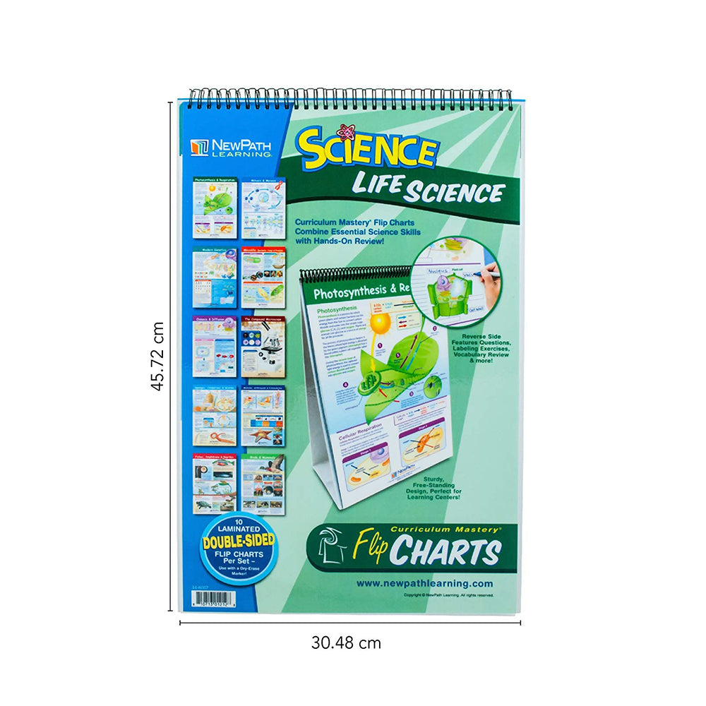 Life Science Educational Flip Charts, Laminated Double Sided Charts With Write-on & Wipe-Off Activity Charts, 10 Charts of Size 12" x 18"