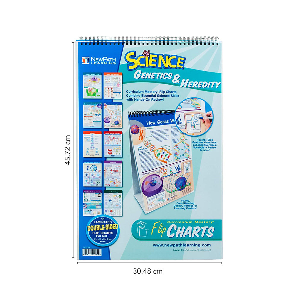 Genetics & Heredity Educational Flip Charts, Laminated Double Sided Charts With Write-on & Wipe-Off Activity Charts, 10 Charts of Size 12" x 18"