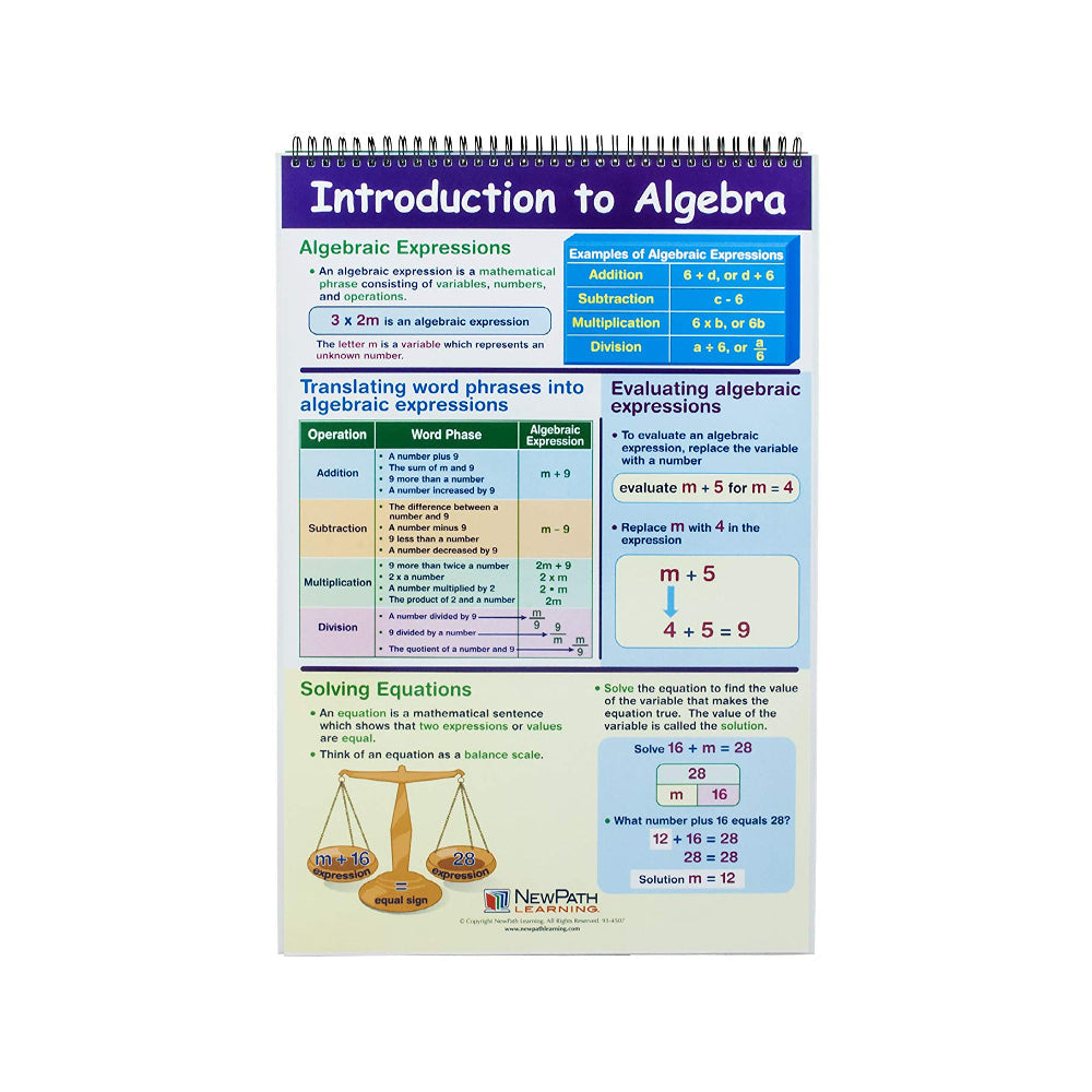 Algebra Skills Educational Flip Charts, Laminated Double Sided Charts With Write-on & Wipe-Off Activity Charts, 10 Charts of Size 12" x 18"