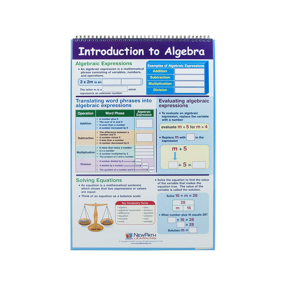 Algebra Skills Educational Flip Charts, Laminated Double Sided Charts With Write-on & Wipe-Off Activity Charts, 10 Charts of Size 12" x 18"