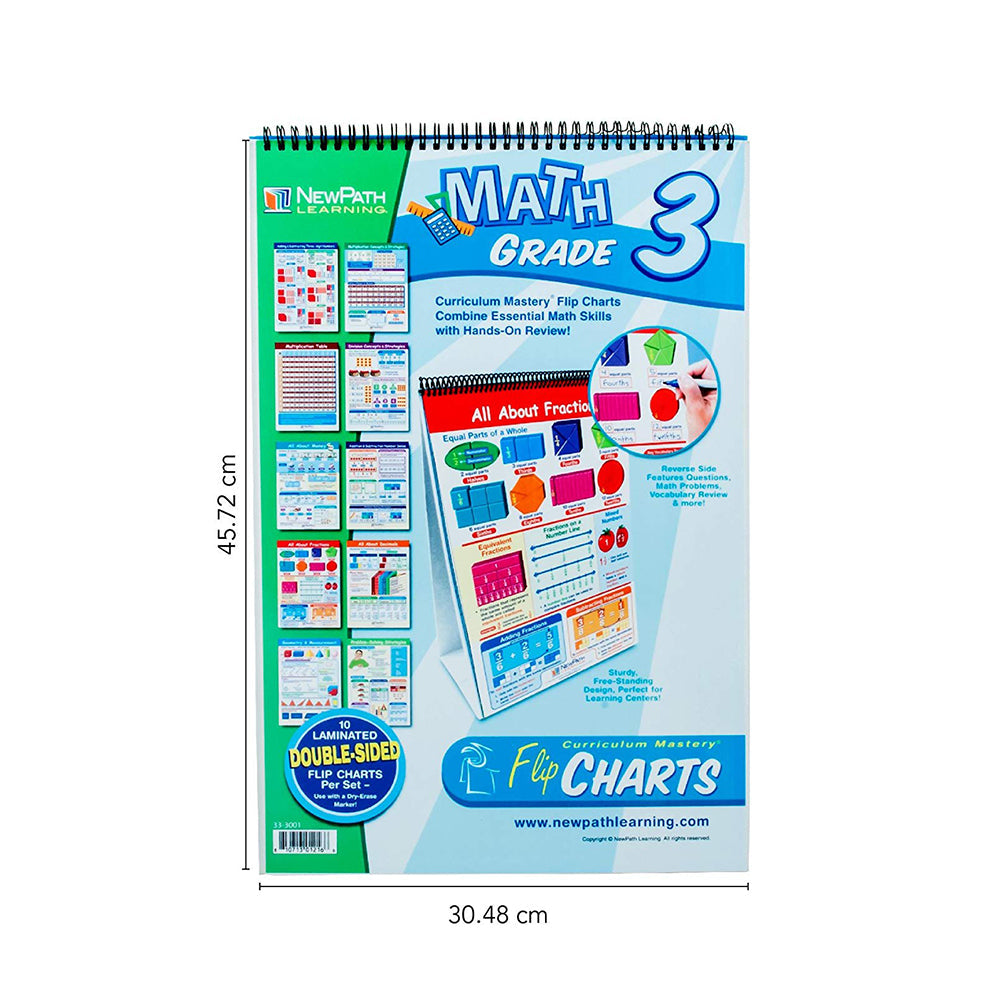 Grade 3 Maths Educational Flip Charts, Laminated Double Sided Charts With Write-on & Wipe-Off Activity Charts, 10 Charts of Size 12" x 18"