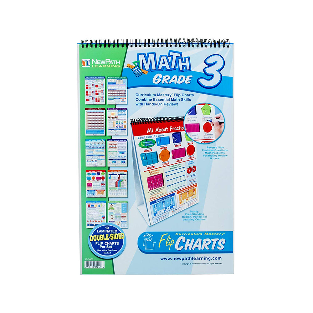 Grade 3 Maths Educational Flip Charts, Laminated Double Sided Charts With Write-on & Wipe-Off Activity Charts, 10 Charts of Size 12" x 18"