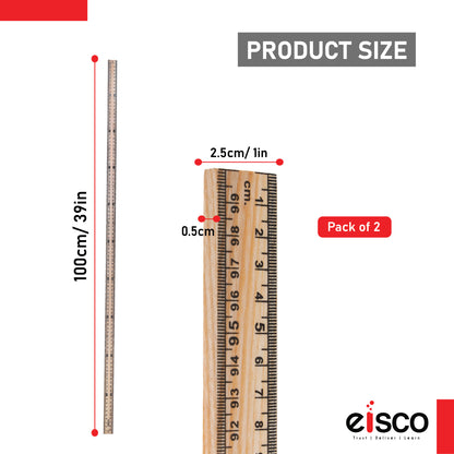 EISCO Premium One Meter (100cm) Wooden Scale(ruler), Horizontal Reading In Reverse On Each End, Pack of 2