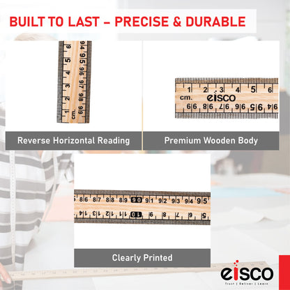 EISCO Premium One Meter (100cm) Wooden Scale(ruler), Horizontal Reading In Reverse On Each End, Pack of 2