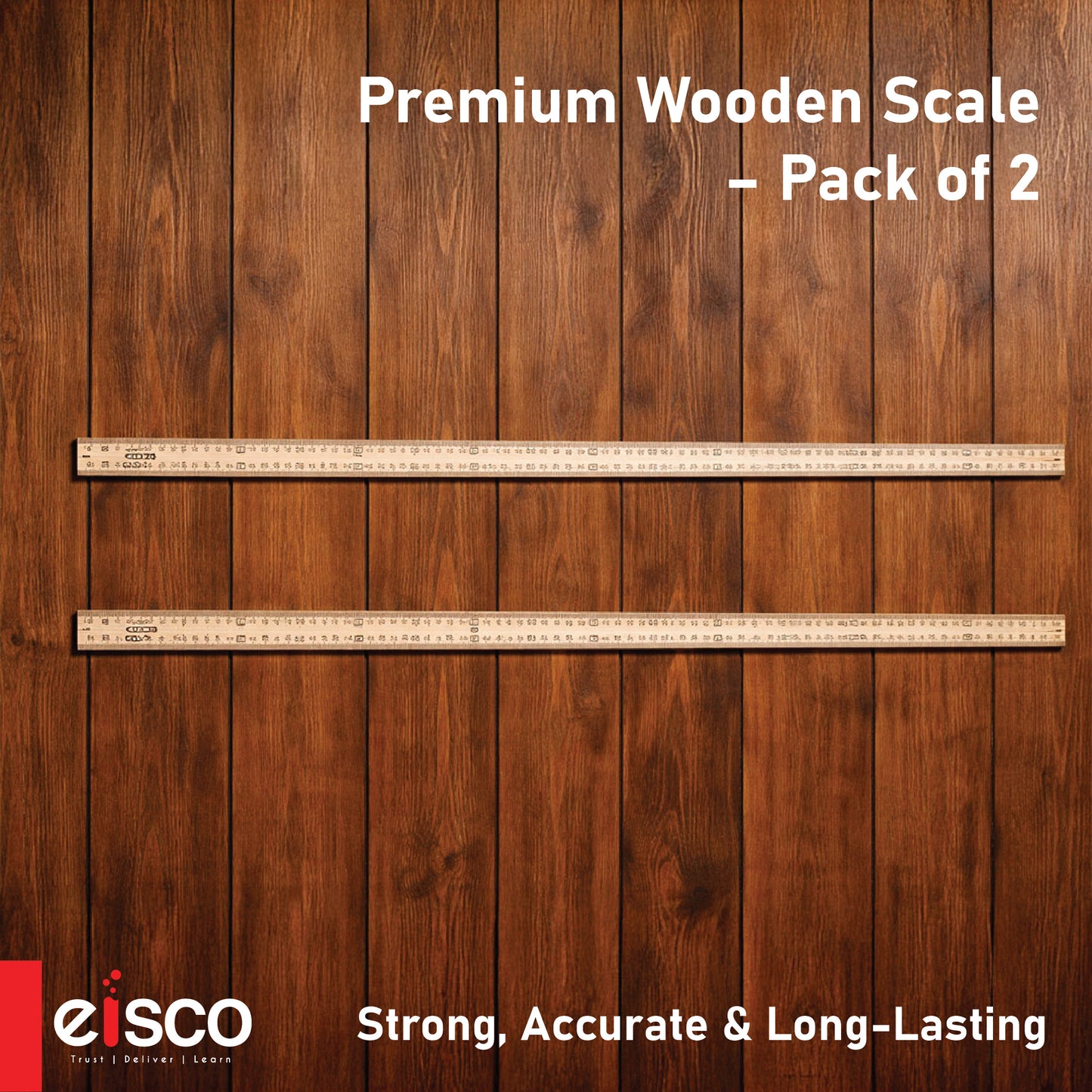 EISCO Premium One Meter (100cm) Wooden Scale(ruler), Horizontal Reading In Reverse On Each End, Pack of 2