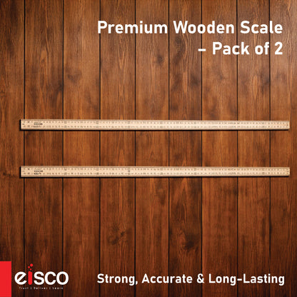EISCO Premium One Meter (100cm) Wooden Scale(ruler), Horizontal Reading In Reverse On Each End, Pack of 2