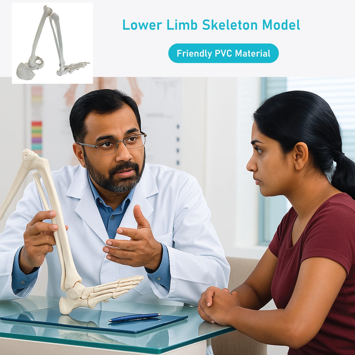 LABZIO Premium Lower Limb Skeleton Model | Anatomical Leg Model with Hip Bone, Patella, Hallux, Tibia & Fibula | Articulating Joints for Medical Study, Teaching & Orthopedic Education