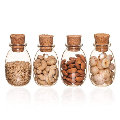 Reusable borosilicate glass spice jars with cork stoppers, Ideal for DIY crafts, party favors, dry fruit gifting, home- honey, chutney, pot, bottles, pack of 8(110 ml each), Includes a funnel (80mm)