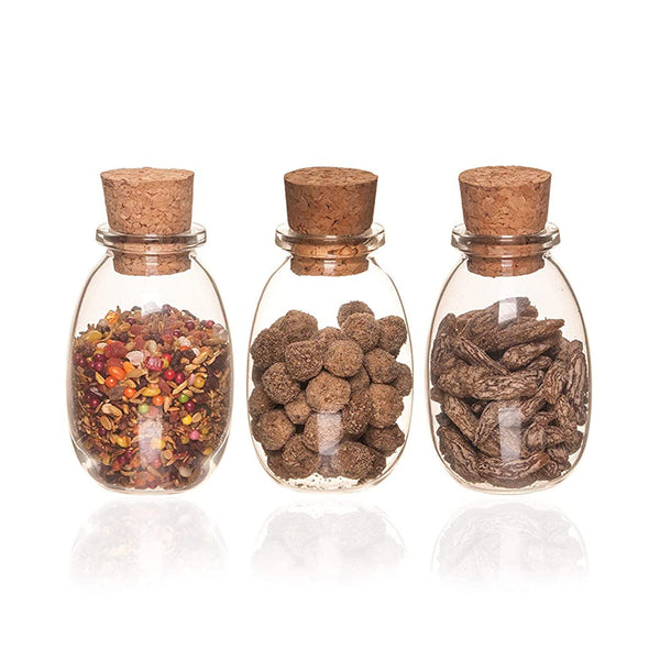 Reusable borosilicate glass spice jars with cork stoppers, Ideal for DIY crafts, party favors, dry fruit gifting, home- honey, chutney, pot, bottles, pack of 8(110 ml each), Includes a funnel (80mm)