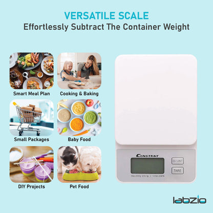 Labzio Home - Constant Digital Slim Kitchen/Food/Baking Weighing Scale, Precise Weight Scale Capacity 1g - 2Kgs,Batteries Included (White)