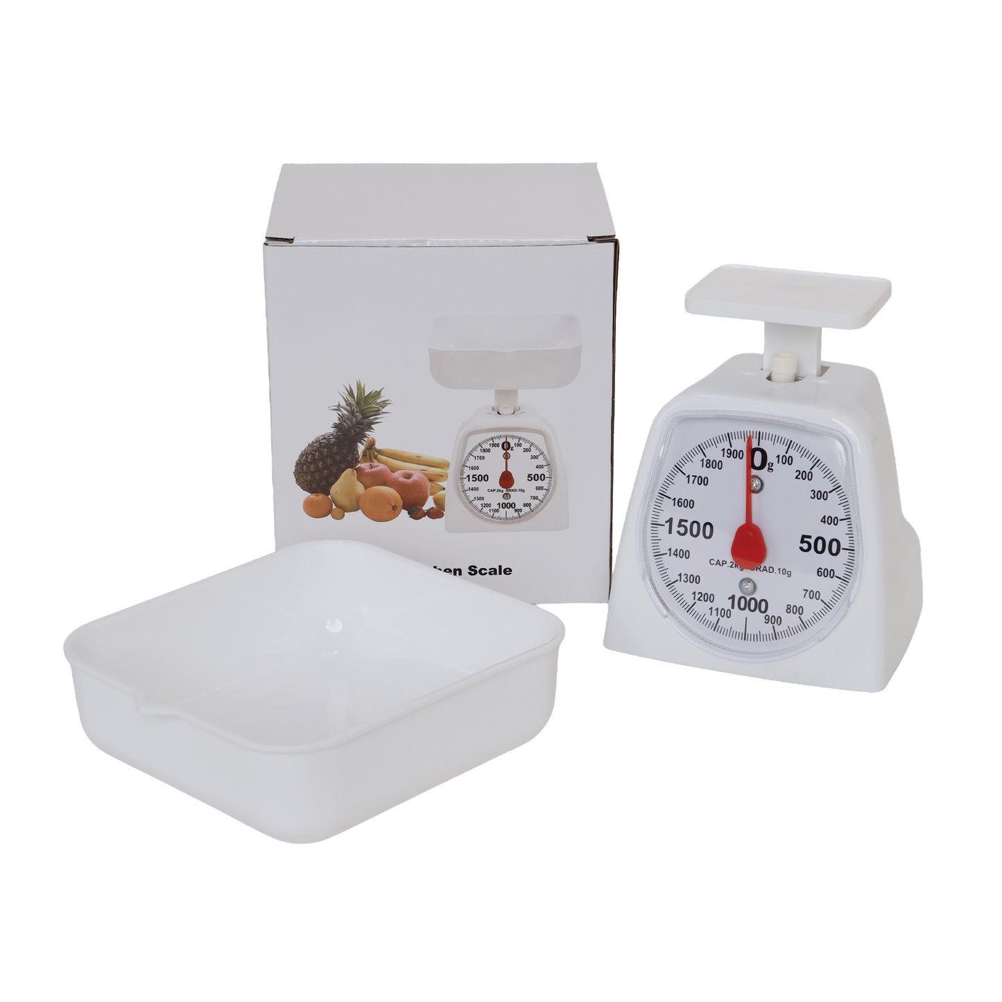 LABZIO Accurate Analog Weighing Scale 2Kg Capacity, 10g Graduation, for Kitchen, Laboratory, and Craft Use, Durable White Scale for Household, Lab, Crafting, Professional and Personal Use