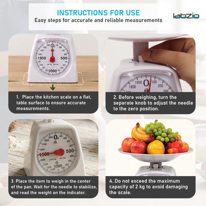 LABZIO Accurate Analog Weighing Scale 2Kg Capacity, 10g Graduation, for Kitchen, Laboratory, and Craft Use, Durable White Scale for Household, Lab, Crafting, Professional and Personal Use