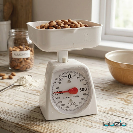 LABZIO Accurate Analog Weighing Scale 2Kg Capacity, 10g Graduation, for Kitchen, Laboratory, and Craft Use, Durable White Scale for Household, Lab, Crafting, Professional and Personal Use