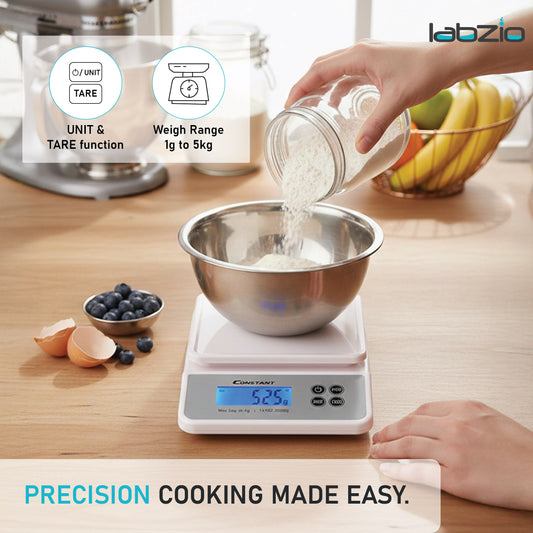 Labzio Home - Weight Machine for Kitchen, Kitchen Food Weighing Scale for Health, Fitness, Home Baking & Cooking with Bright LCD, Touch Button, Tare Function range 1g-5000g capacity