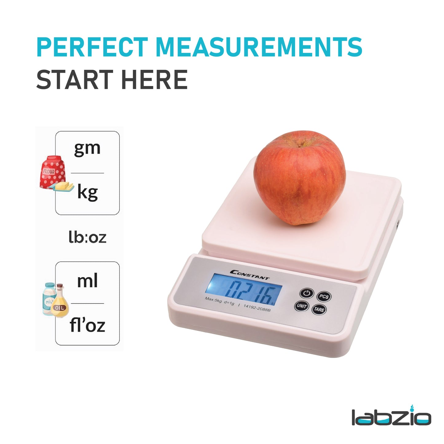 Labzio Home - Weight Machine for Kitchen, Kitchen Food Weighing Scale for Health, Fitness, Home Baking & Cooking with Bright LCD, Touch Button, Tare Function range 1g-5000g capacity