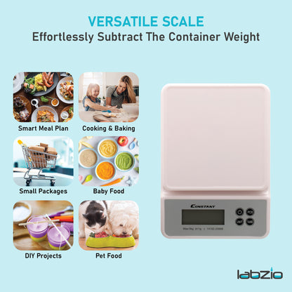 Labzio Home - Weight Machine for Kitchen, Kitchen Food Weighing Scale for Health, Fitness, Home Baking & Cooking with Bright LCD, Touch Button, Tare Function range 1g-5000g capacity